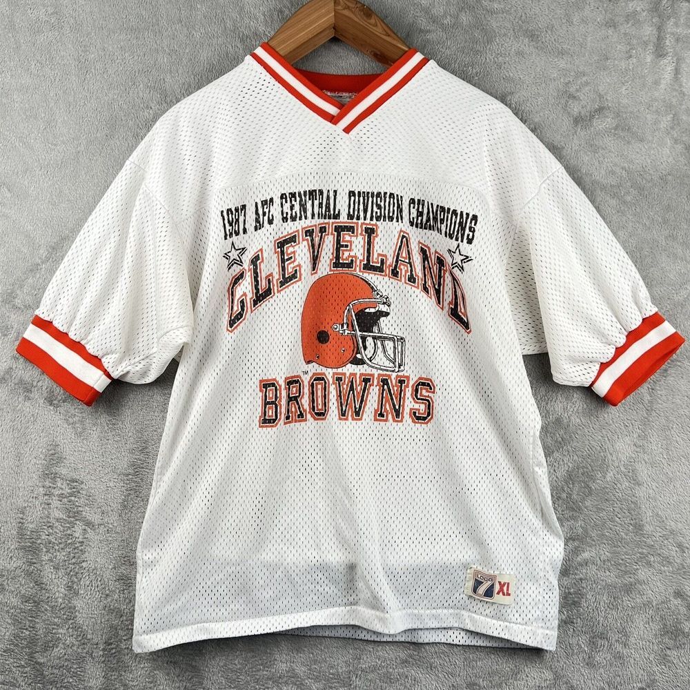 Vintage Cleveland Browns 1987 AFC Champions White Orange Logo 7 Jersey‎ Sz XL